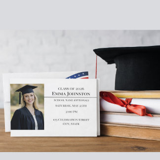 Modern Patriotic Photo Graduation Invitation Kaart
