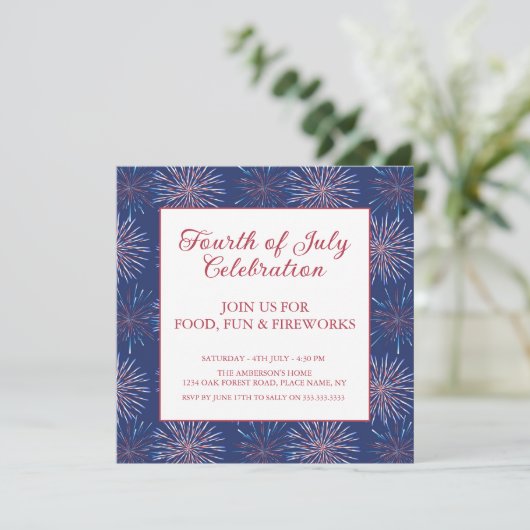 Modern Patriottisch 4 juli Vuurwerkfeest Kaart (Staand voorkant)