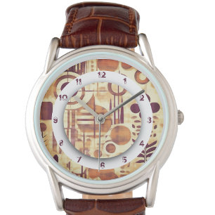 Modern patroon met organische houttinten en cijfer horloge