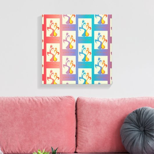 Modern patroon met rode, paarse en blauwe Tulp Canvas Afdruk (Insitu (Woonkamer))