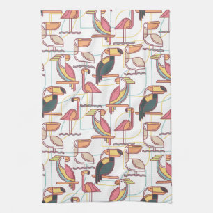 Modern patroon met tropische vogels theedoek