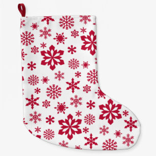 Modern patroon van rode en witte sneeuwvlokken grote kerstsok