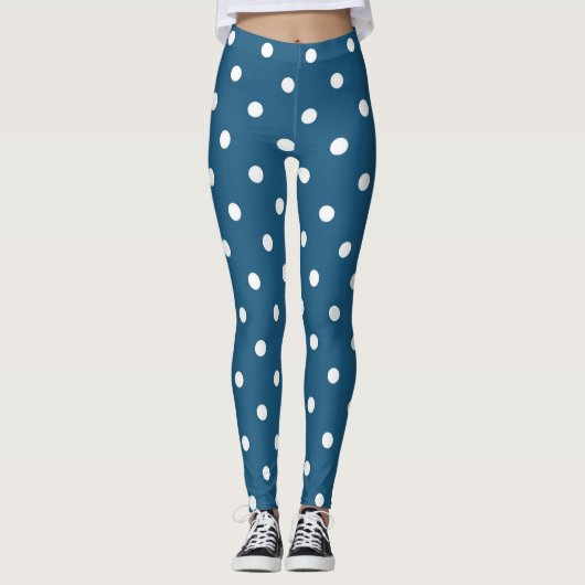 Modern patroon van witte en blauwe stippen leggings (Voorkant)