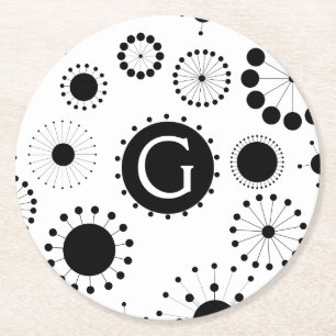 Modern patroon van zwarte en witte cirkels ronde kartonnen onderzetter