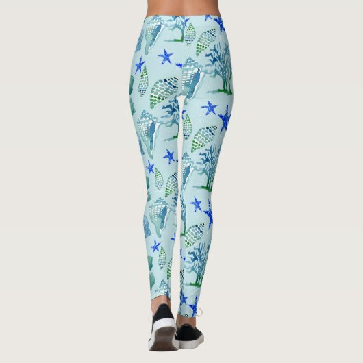 Modern patroonstrand Seashell Shell Coral Starfish Leggings (Achterkant)