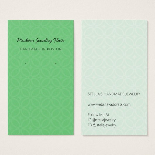 Modern Pattern Green Earring Display Card (Devant & derrière)