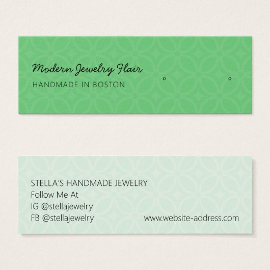 Modern Pattern Green Stud Earring Display Card (Devant & derrière)