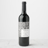 Modern Pattern Monochrome Wedding Wijn Etiket (Voorkant)