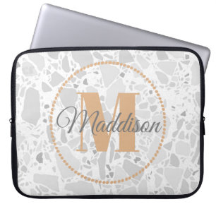 Modern Pattern Monogram Jouw naam Terrazzo Laptop Sleeve