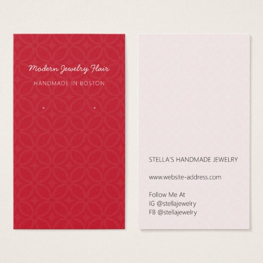 Modern Pattern Red Earring Display Card Visitekaartje (Voorkant /achterkant)