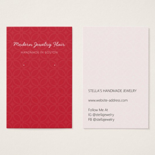 Modern Pattern Red Earring Display Card Visitekaartje (Voorkant /achterkant)