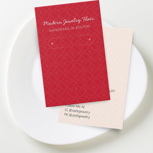 Modern Pattern Red Hoop Earring Display Card Visitekaartje