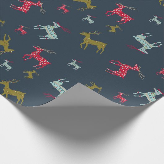 Modern Patterned Reindeer Kerstmis en Vakantie Cadeaupapier (Hoek)