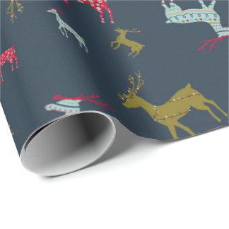 Modern Patterned Reindeer Kerstmis en Vakantie Cadeaupapier