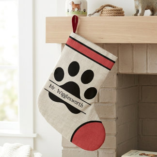 Modern Paw Print Red and Black Name Grote Kerstsok