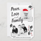 Modern Peace Love and Family Holiday Photo Card Kaart (Voorkant)