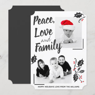 Modern Peace Love and Family Holiday Photo Card Kaart