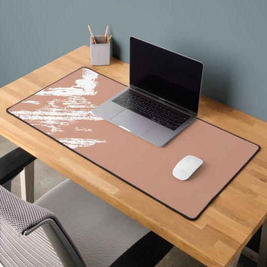 Modern Peach and Black Abstract Ink Brush Desk Mat (Bureau 2)