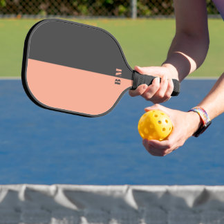 Modern Peach And Dark Gray Monogram Custom Pickleball Paddle
