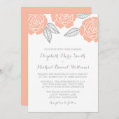 Modern Peach and Grey Roos Wedding Kaart (Voorkant / Achterkant)