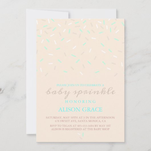 Modern Peach & Blue Baby Sprinkle Invitation Kaart (Voorkant)