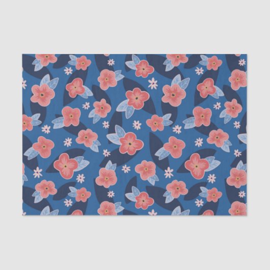 Modern Peach & Blue Floral patroon Tissuepapier (Voorkant)