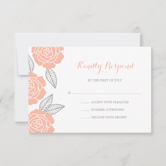 Modern Peach en grijs Roos bruiloft RSVP Kaartje (Voorkant)