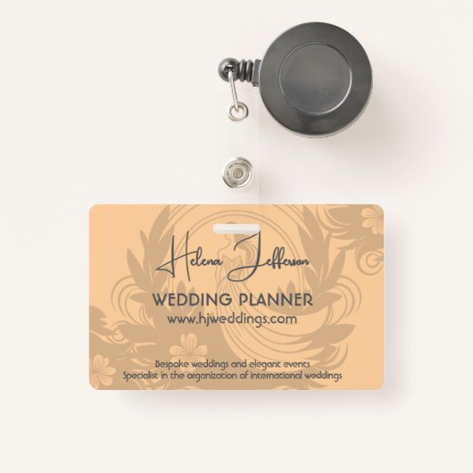 Modern Peach Motif Logo Wedding Planner Badge (Voorkant met intrekbare)
