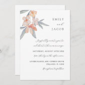 Modern Peach & Sage Floral Waterverf bruiloft Kaart (Voorkant / Achterkant)