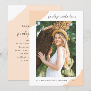 Modern Peach Splashes Photo Graduation Party Kaart