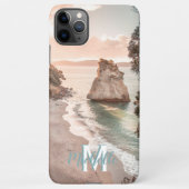 Modern Peach Sunset Beach Foto Monogram M Naam iPhone Hoesje (Achterkant)