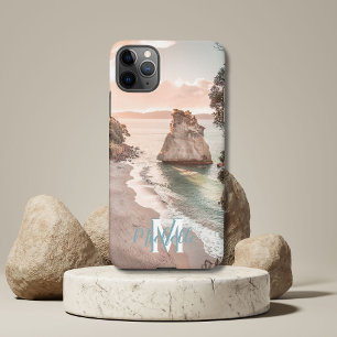 Modern Peach Sunset Beach Foto Monogram M Naam iPhone 11Pro Max Hoesje