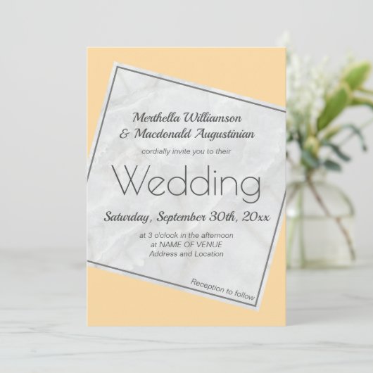 Modern Peach Yellow Wedding Invitation Kaart (Staand voorkant)