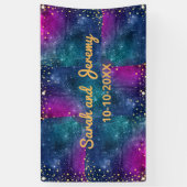 Modern Peacock Blue Gold Waterverf Wedding Spandoek (Verticaal)