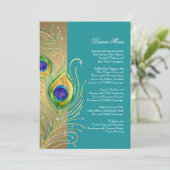 Modern Peacock Feathers Faux Jewel Scroll Swirl Menu (Staand voorkant)