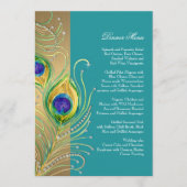 Modern Peacock Feathers Faux Jewel Scroll Swirl Menu (Voorkant)