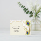 Modern Peacock Feathers Faux Ribbon Damask Swirl Informatiekaartje (Staand voorkant)