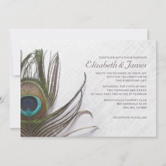 Modern Peacock Feathers Wedding Invitations Kaart (Voorkant)