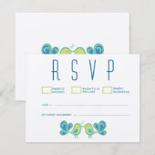 Modern Peacock Tortelduifjes Wedding RSVP kaarten (Voorkant / Achterkant)