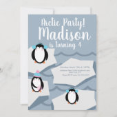 Modern Penguin Ice Winter Birthday Kaart (Voorkant)