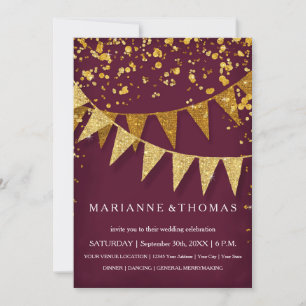 Modern Pennant Banner w Glitter Falling Confetti Kaart