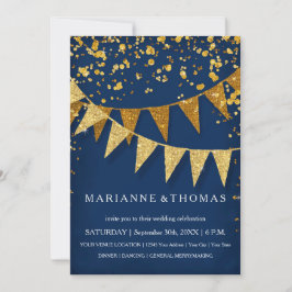 Modern Pennant Banner w Glitter Falling Confetti Kaart
