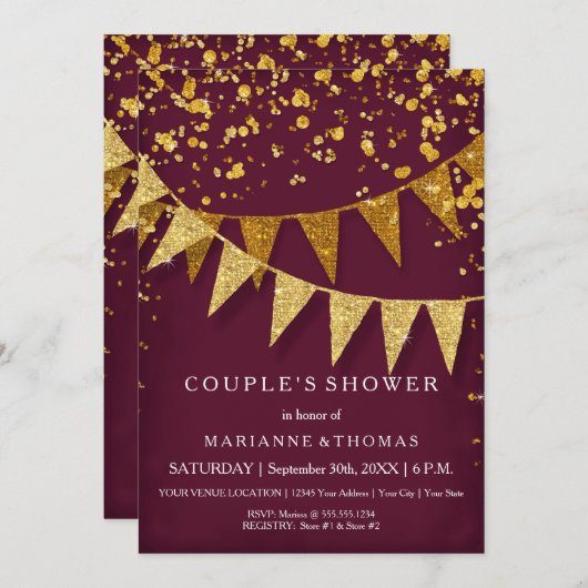 Modern Pennant Banner w Glitter Falling Confetti Kaart (Voorkant / Achterkant)