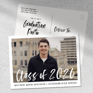 Modern penseel schrift omlijst foto afstudeerfeest briefkaart