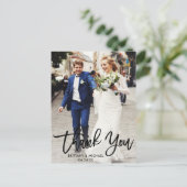 Modern Penseel Schrift | Trouwfoto Bedankt Briefkaart (Staand voorkant)