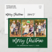 Modern penseelscript 3 Fotokerstgroen Briefkaart (Voorkant / Achterkant)