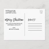 Modern penseelscript 3 Fotopaar kerstrood Briefkaart (Achterkant)