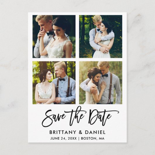 Modern penseelscript 4 Foto slaat de datum op Briefkaart (Voorkant)