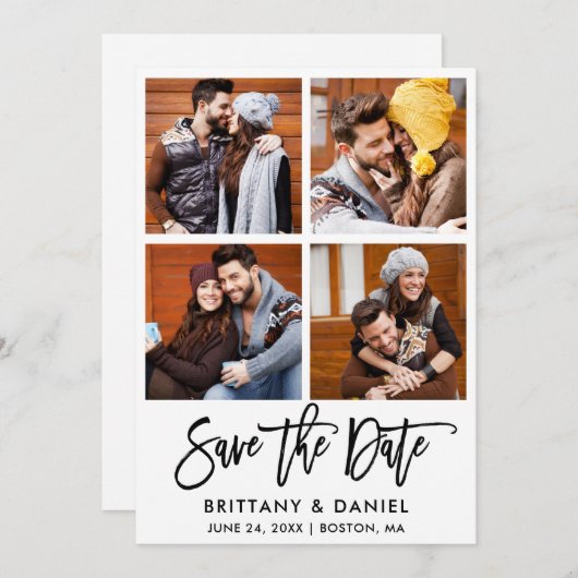 Modern penseelscript 4 Fotokoppeling Save The Date (Voorkant / Achterkant)
