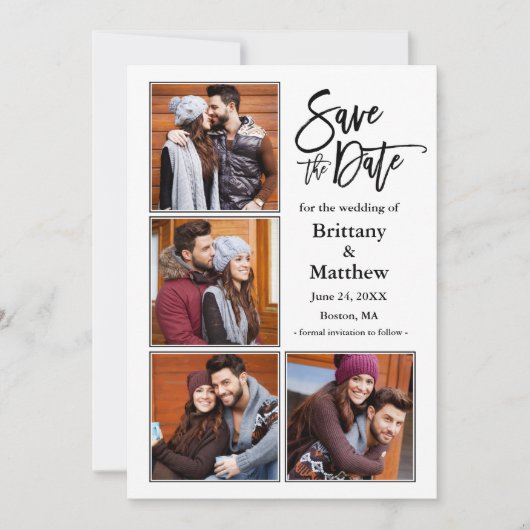 Modern penseelscript 4 Verloving Fotopaar Save The Date (Voorkant)